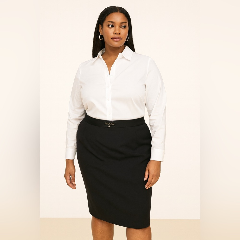 Escada Margaretha Ley Black Classic Wool Pencil Skirt Size 42 US 12